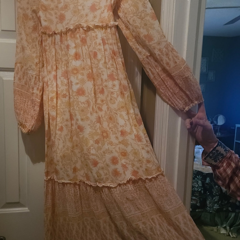 Billabong Peach Floral Long Sleeve Maxi Dress